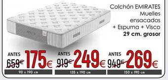Atrapamuebles Colchón emirates muelles ensacados + espuma + visco oferta