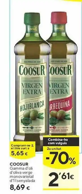 Caprabo 2a unitat -70% coosur gamma d'oli d'oliva verge monovarietal oferta