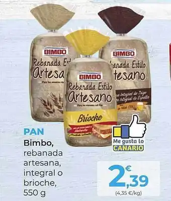 SPAR Gran Canaria Pan bimbo rebanada artesana, integral o brioche oferta