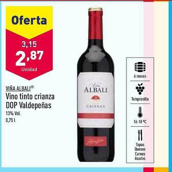 ALDI Viña albali vino tinto crianza dop valdepeñas oferta