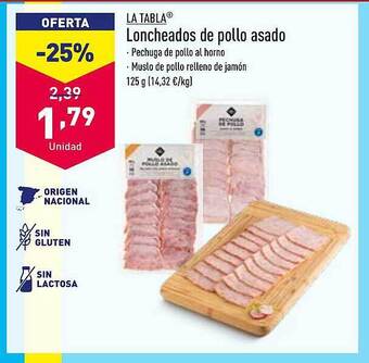 ALDI La tabla loncheados de pollo asado oferta