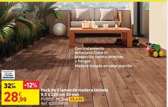 Leroy Merlin Pack De 5 Lamas De Madera Tintada 9,5 x 220 cm 20 mm oferta