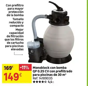 Leroy Merlin Monoblock Con Bomba QP 0.25 CV Con Prefiltrado Para Piscinas De 30 m oferta