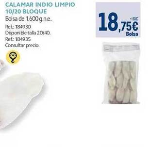 Makro Calamar indio limpio 10 20 bloque oferta