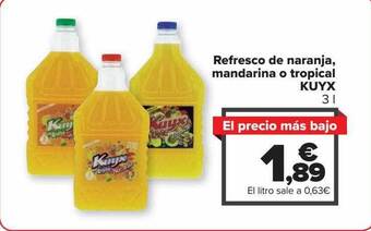 Carrefour Refresco de naranja, mandarina o tropical kuyx oferta