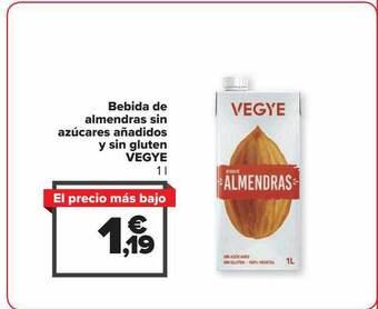 Carrefour Bebida de almendras sin azúcares añadidos y sin gluten vegye oferta