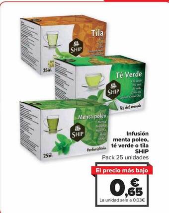 Carrefour Infusión menta poleo, té verde o tila ship oferta