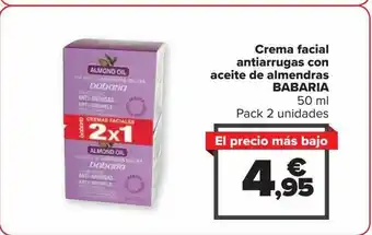 Carrefour Crema facial antiarrugas con aceite de almendras babaria pack oferta