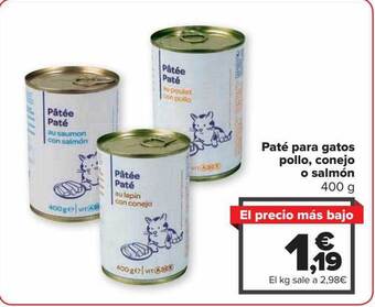 Carrefour Paté para gatos pollo, conejo o salmón oferta