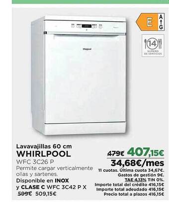 El Corte Inglés Lavavajillas 60cm whirlpool oferta