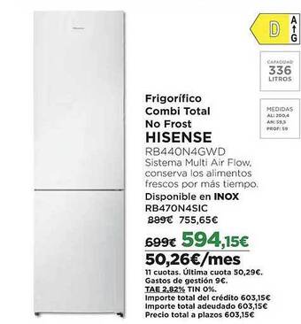 El Corte Inglés Frigorífico combi total no frost hisense oferta