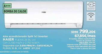 El Corte Inglés Aire acondicionado split 1x1 inverter haier oferta