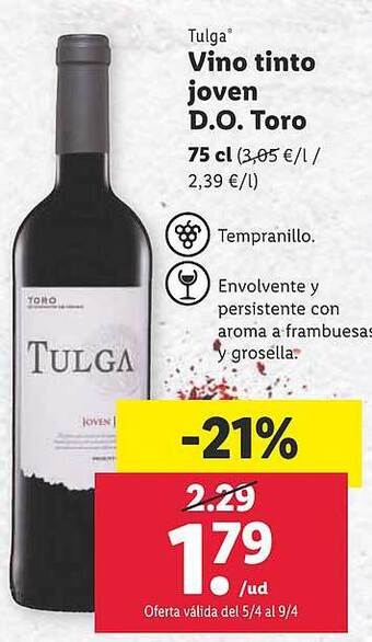 Lidl Tulga vino tinto joven d.o. toro oferta