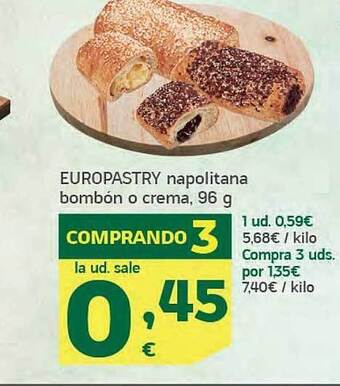 HiperDino Europastry napolitana bombón o crema oferta