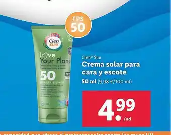 Lidl Cien sun crema solar para cara y escote oferta