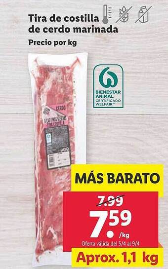 Lidl Tira de costilla de cerdo marinada oferta