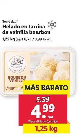 Lidl Bon gelati helado en tarrina de vainilla bourbon oferta