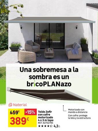 Leroy Merlin Toldo zefir con cofre motorizado 4 x 3 m topo oferta