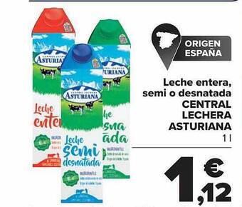 Carrefour Leche entera semi o desnatada central lechera asturiana oferta