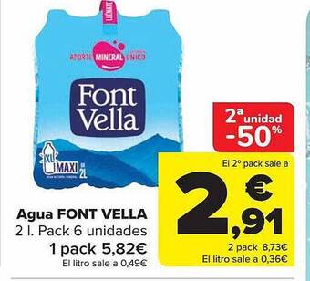 Carrefour 2a unidad -50% agua font vella oferta
