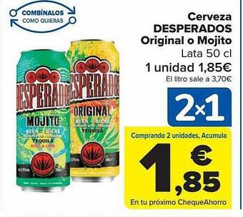Carrefour Cerveza desperados original o mojito oferta