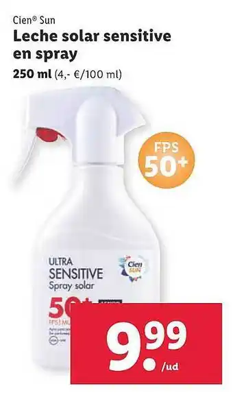 Lidl Cien sun leche solar sensitive en spray oferta