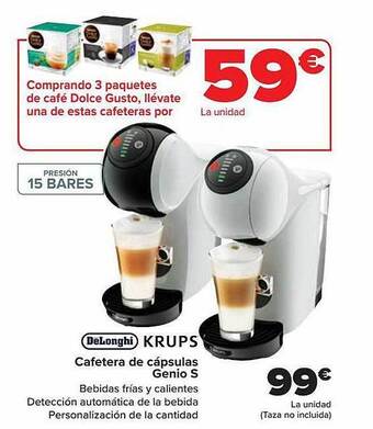 Carrefour Delonghi krups cafetera de cápsulas genio s oferta