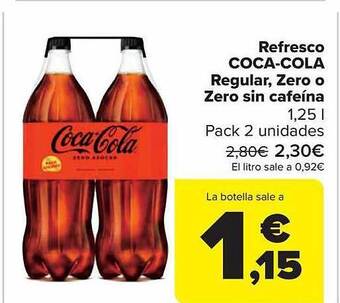 Carrefour Refresco coca-cola regular, zero o zero sin cafeína oferta