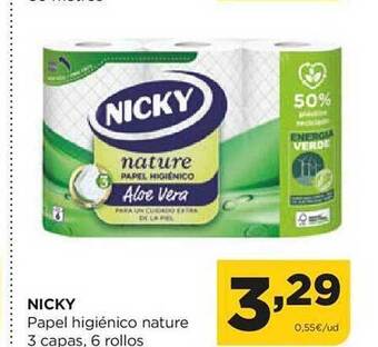 Alimerka Nicky papel higiénico nature 3 capas 6 rollos oferta