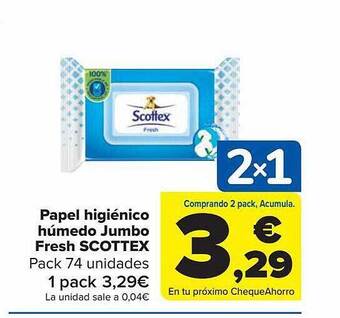 Carrefour Papel higiénico húmedo jumbo fresh scottex oferta