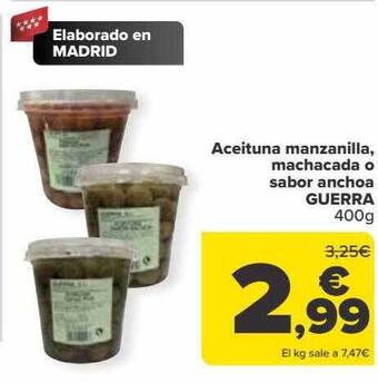 Carrefour Aceituna manzanilla, machacada o sabor anchoa guerra oferta
