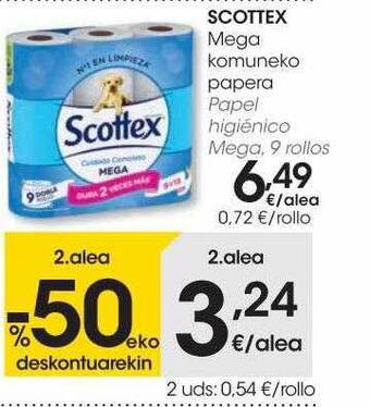 Eroski Scottex papel higiénico mega 9 rollos oferta