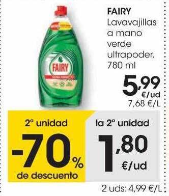 Eroski 2a unidad -70% de descuento fairy lavavajillas a mano verde ultrapoder oferta