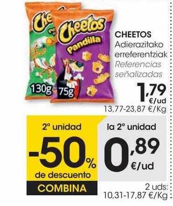Eroski 2a unidad -50% de descuento cheetos referencias señalizadas oferta