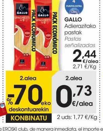 Eroski Gallo pastas señalizadas oferta