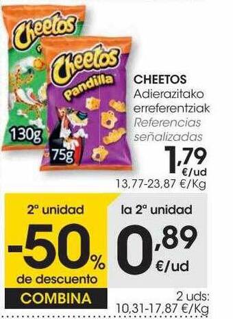 Eroski 2a unidad -50% de descuento cheetos referencias señalizadas oferta