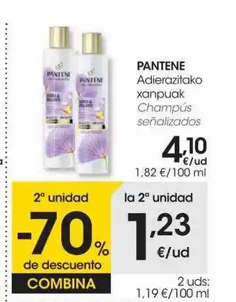 Eroski 2a unidad -70% de descuento pantene champús señalizados oferta