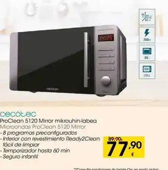 Eroski Cecotec microondas proclean 5120 mirror oferta