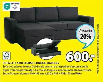 JYSK Sofà llit amb chaise-longue marslev oferta