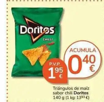 Supermercados Charter Triángulos de maíz sabor chili doritos oferta