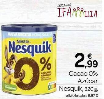 Supermercados El Jamón Cacao 0% azúcar nesquik oferta