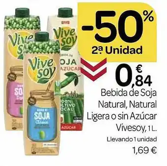 Supermercados El Jamón -50% 2a unidad bebida de soja natural, natural ligera o sin azúcar vivesoy oferta