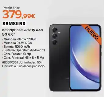 Costco Samsung smartphone galaxy a34 5g 6.6 oferta
