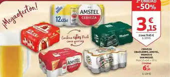 Alcampo Cerveza Cruzcampo Amstel Mahou O San Miguel 2a Unidad -50% oferta