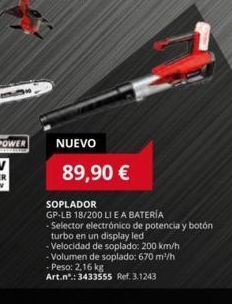 Coferdroza Nuevo 89,90 € soplador gp-lb 18/200 li e a batería -selector electrónico de potencia y botón turbo en un display led - v oferta