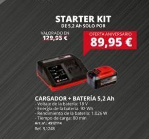 Coferdroza Valorado en 129,95 € starter kit de 5,2 ah solo por cargador + batería 5,2 ah -voltaje de la bateria: 18 v -energia de la oferta