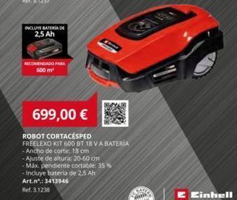 Coferdroza Incluye bateria de 2,5 ah recomendado para 600 m² roter 699,00 € robot cortacésped freelexo kit 600 bt 18 v a batería a oferta