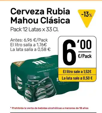 AhorraMas Cerveza Rubia Mahou Clásica x 33cl oferta
