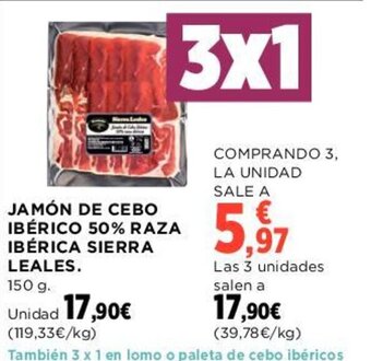 Hipercor Jamón De Cebo Ibérico 50% Raza Ibérica Sierra Leales oferta
