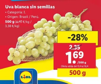 Lidl Uva Blanca Sin Semillas oferta